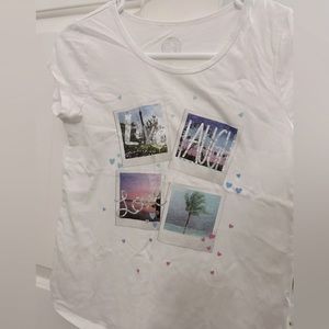 White shirt with travel designs